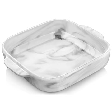 Marble Grey Rectangular Baking Dish with roasted meat and seafood, ideal for casseroles and family meals