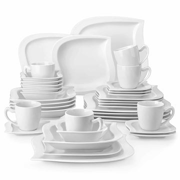 MALACASA Elvira 36-Piece Dinnerware Set With Leaf-Shaped Plates And Subtle Geometric Accents For An Elegant Table Setting - Ivory White#color_ivory-white