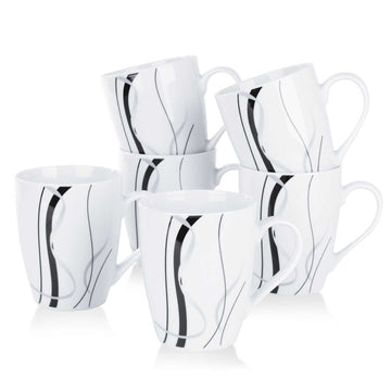 Fiona Off-White Porcelain Mugs with Black And Silver-Gray Stripes Set of 6