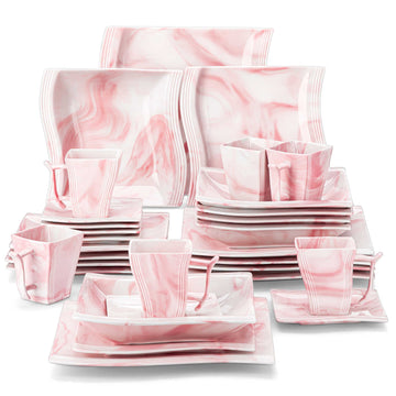 malacasa flora marble blue 30 piece dinnerware set#color_marble-pink