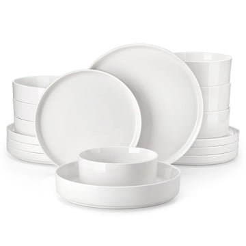 MALACASA Leah 16-Piece Porcelain Dinnerware Set, Service for 4, includes Plates, Pasta Bowls, and Cereal Bowls. Perfect for elevating family meals or entertaining guests with a touch of sophistication.Ivory White#color_ivory-white