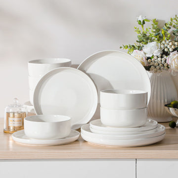 MALACASA Luna 18 piece white porcelain dinnerware set, plates and bowls set for 6#color_ivory-white