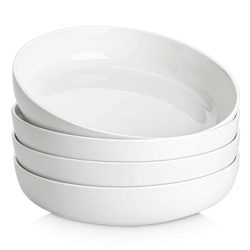 Luna Pasta Bowls Set of 4 - 9-inch ivory porcelain bowls, 46 oz capacity, stackable design