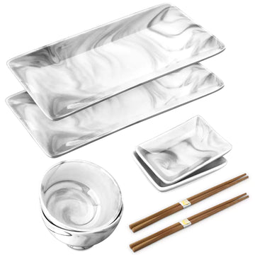 Porcelain Marble Grey Sushi Dish Set – Refined and durable tableware for serving sushi, appetizers, and small dishes.