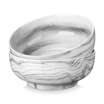 MALACASA Set of 2 Fine Porcelain Large Sharing Bowls in Marble Grey, 114oz Capacity, Perfect for Serving Salads or Side Dishes at Family Gatherings, Combining Spaciousness with Elegant Design.-Marble Grey#color_marble-grey