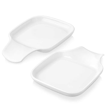 MALACASA 6.9-inch square ivory white porcelain spoon rest set of 2, designed to keep utensils neatly off countertops and prevent drips