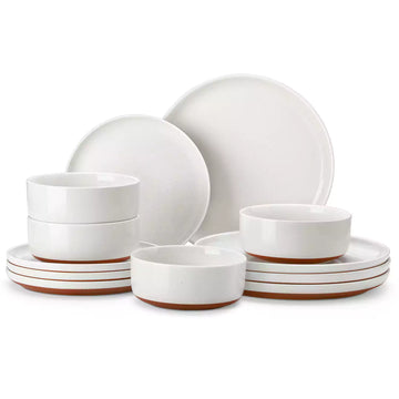 MALACASA Tara 12 Piece Dinnerware Set – A Perfect Blend Of Rustic Charm And Modern Design, Featuring Refined Lipped Edges, That Showcases Artisanal Craftsmanship - Ivory White#color_white