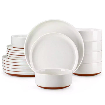 MALACASA Tara white stoneware dinnerware set, 18 piece set for 6#color_white