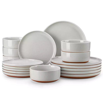 MALACASA Tara 18-Piece Stoneware Dinnerware Set With Refined Lipped Edges - A Speckled Glaze, And A Matte Clay-Colored Base Showcasing Artisanal Craftsmanship - Grey#color_grey