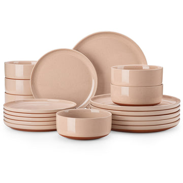 MALACASA Tara 18-Piece Stoneware Dinnerware Set With Refined Lipped Edges - A Speckled Glaze, And A Matte Clay-Colored Base Showcasing Artisanal Craftsmanship - Pink#color_pink