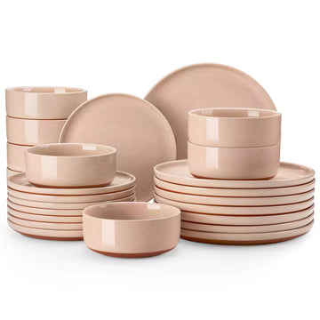 MALACASA Tara 24-Piece Dinnerware Set Featuring Refined Lipped Edges - A Speckled Glaze And A Matte Clay-Colored Base For An Artisanal Touch - Pink#color_pink