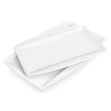 Blance serving platters, ivory white, 13.2/11-inch, set of 2, rectangular design, two platters on a white background