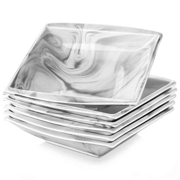Blance soup plates, marble grey, 8.2-inch 25 oz, set of 6, square design, six soup plates on a white background