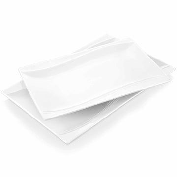Carina serving platters, ivory white, 12.9/11-inch, set of 2, rectangular design, two platters on a white background