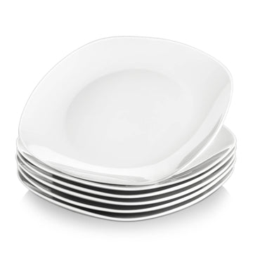 Elisa Dessert Plates Set of 6, white fine porcelain, square shape with rounded edges