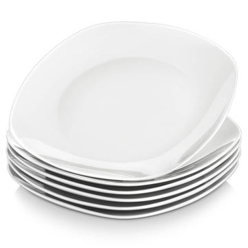 Elisa white porcelain square dinner plates, set of 6, 9.7-inch