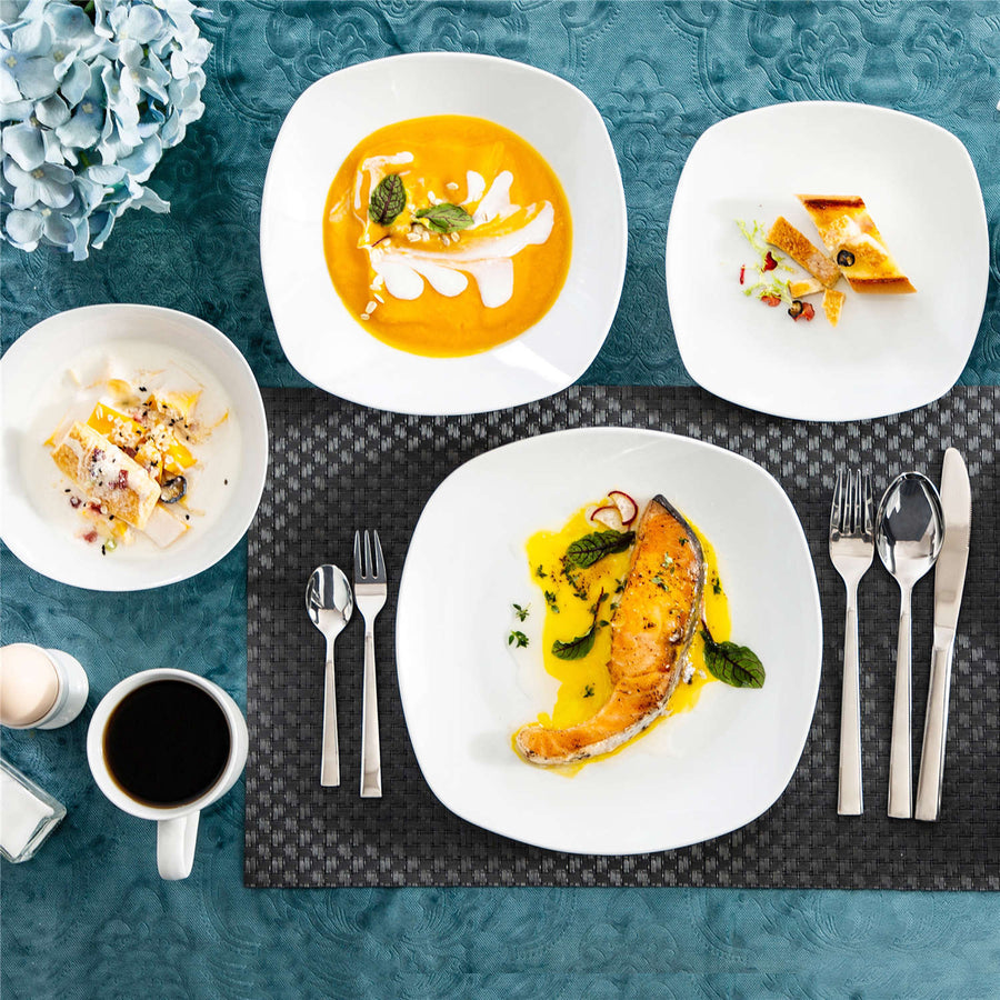 50-Piece White Porcelain Dinnerware Set With Scalloped Edges