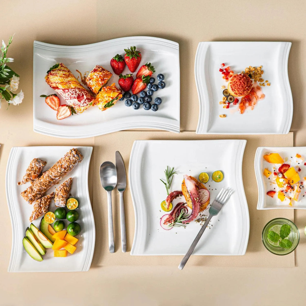 Guide to choosing the right dinnerware sets for Italian feasts, Asian flavors, family-style meals, modern deconstructed dishes, and desserts.