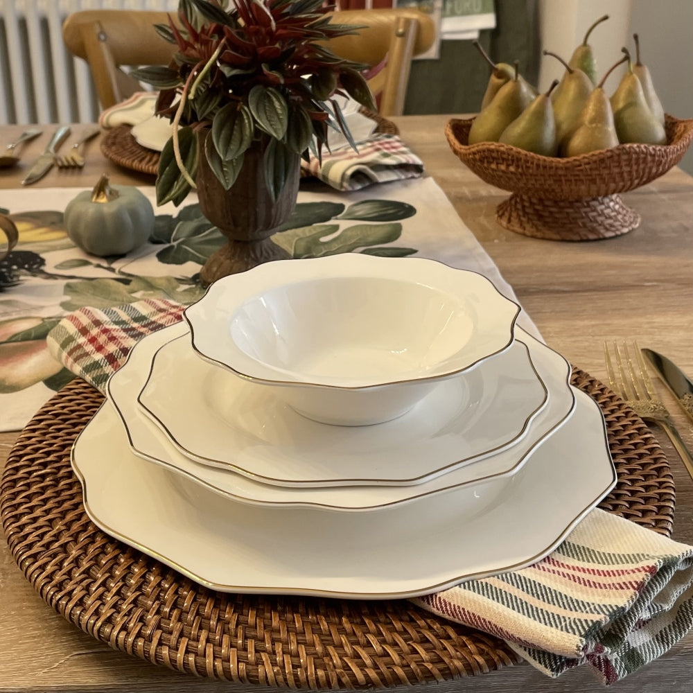 Fine china plates styled on a modern dining table, showing how elegant china dinnerware can be used for everyday meals and special occasions.